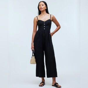 NWOT Madewell Sleeveless Wide-leg Jumpsuit in 100% Linen Front button Black Sz 2